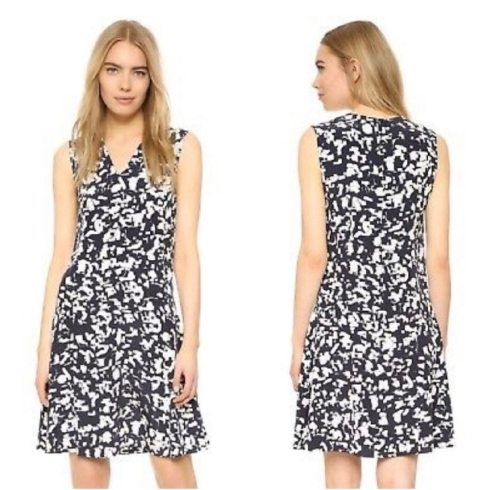 Vince Black White Abstract Print 100% Silk V-Neck Sleeveless Dress Size 6